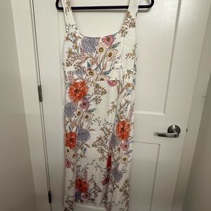 Ann Taylor White Floral Midi Dress